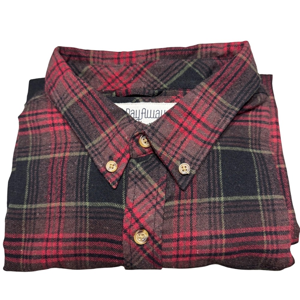 One Day Away Flannel Shirt Men‎ XL Red Black Plaid Button Down OD32032015